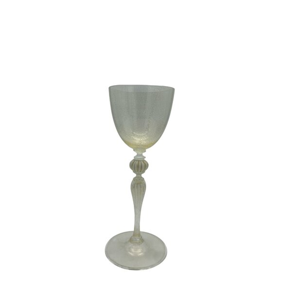 Venetian Vintage Clear Gold Flecked Hand Blown Goblets Set of Three - Picture 4 of 8